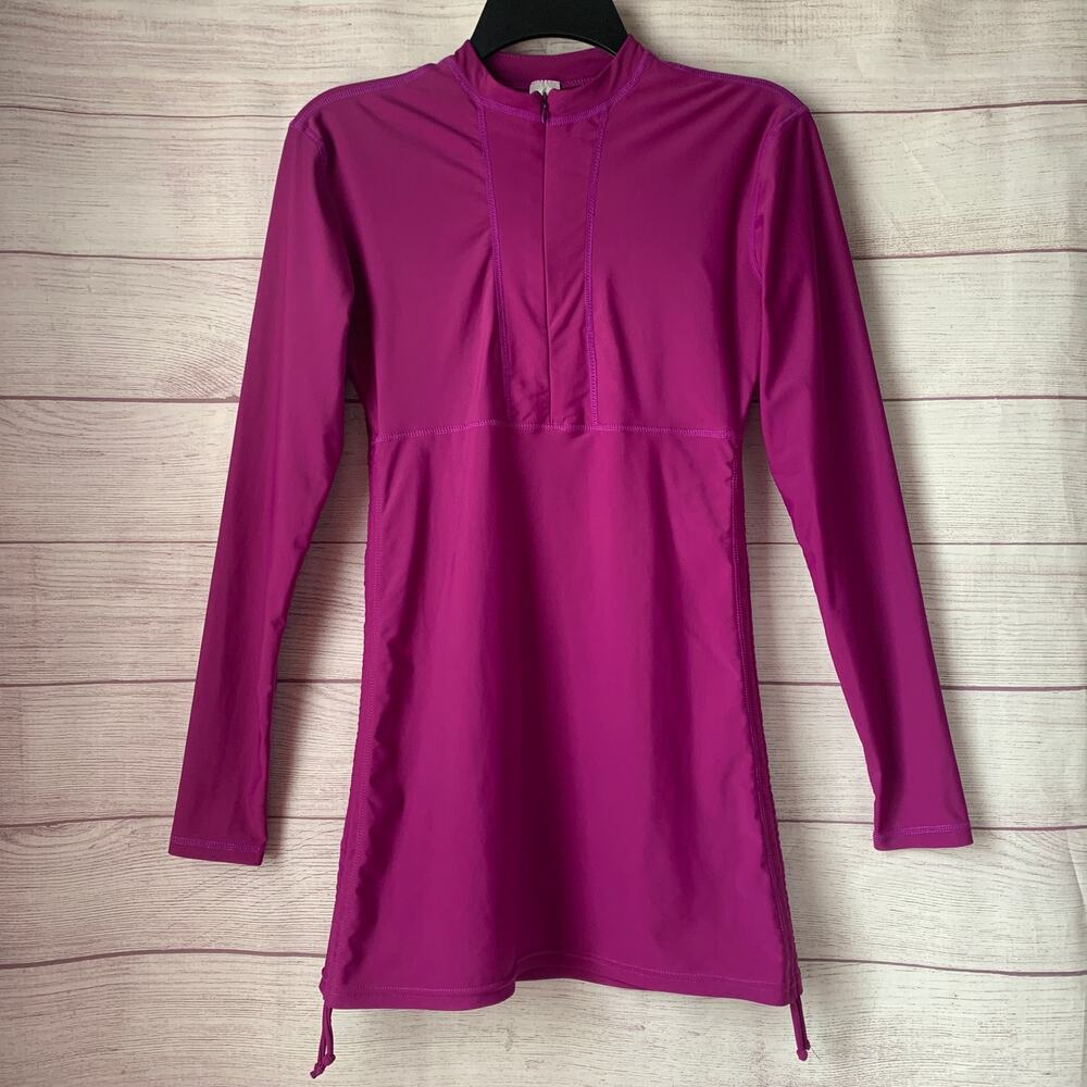 Sailbee Fuchsia Purple Long Sleeve Swim Shirt Partial Zipper Rach Guard Size M
